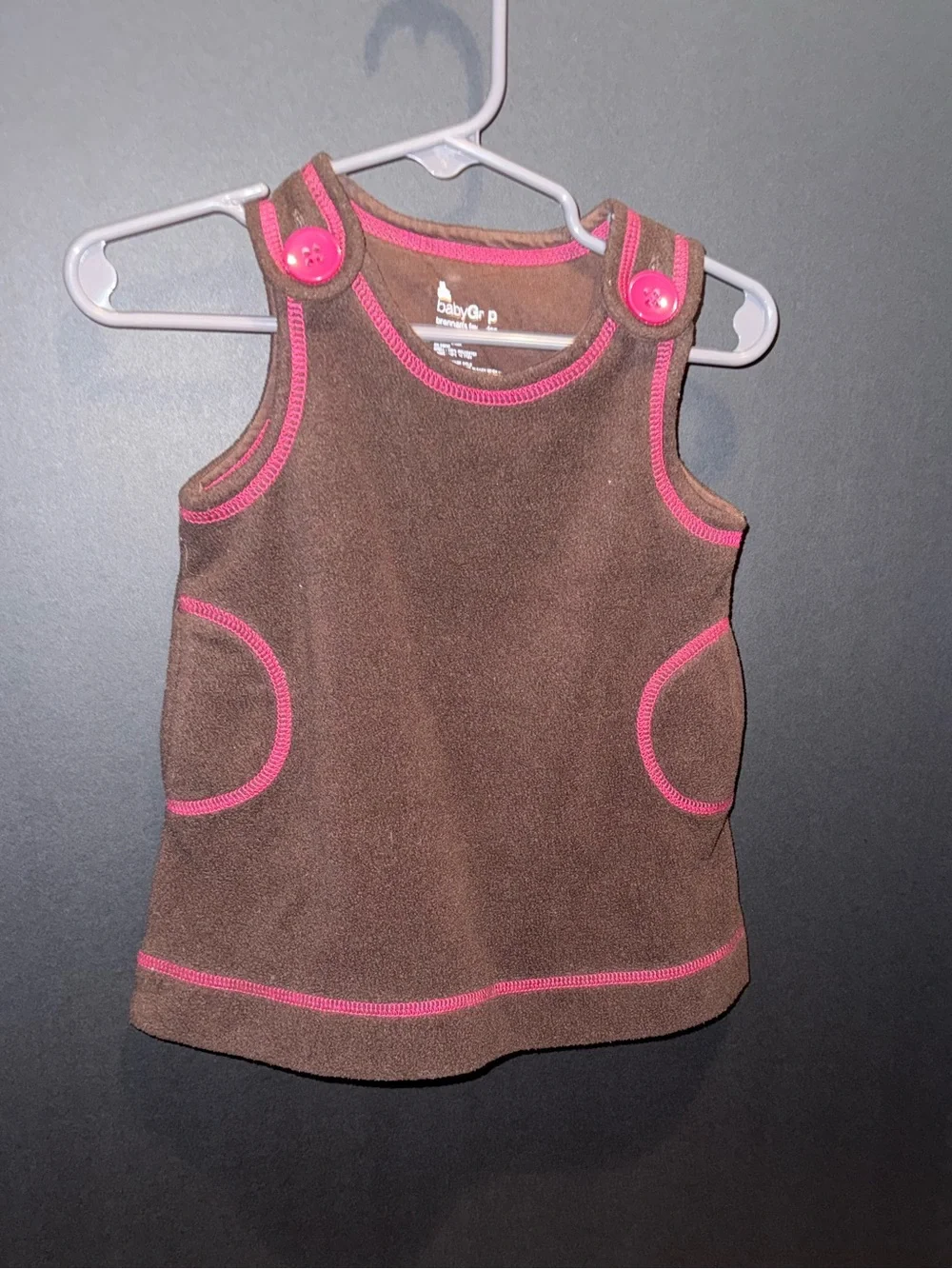 GAP Fleece Brown Tank with Pink Trim and Button Shoulder Details